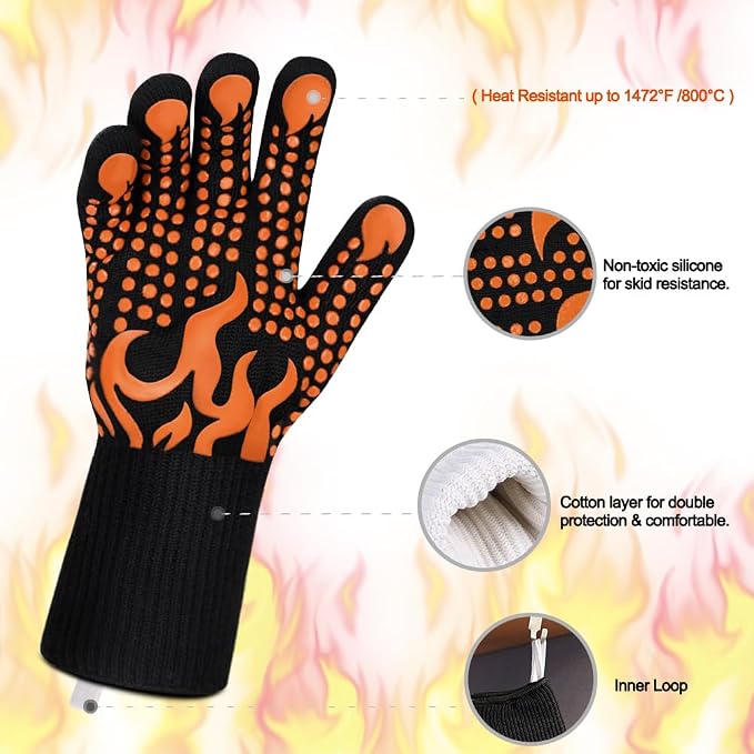 Comsmart BBQ Gloves, 1472°F Heat Resistant Grilling Gloves Silicone Non-Slip - Image 4