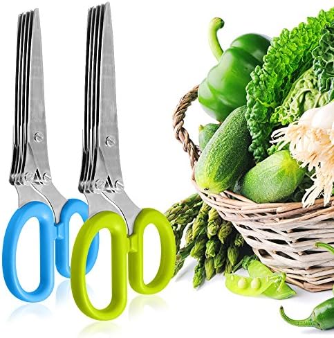 SourceTon 5-Blade Herb Scissors 2 Pack - Heavy Duty Kitchen Shears