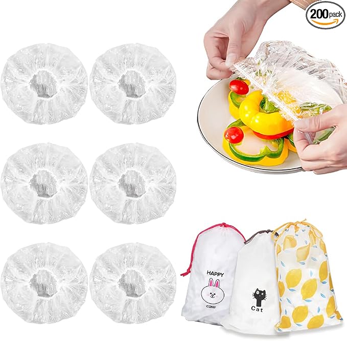 300PCS Plastic Elastic Bowl Covers Reusable, Food Storage Covers by DIQIUREN