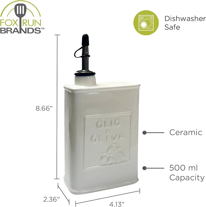 Fox Run White Ceramic Oil Can, 17 oz/500 ML Olive Oil Dispenser - Image 6