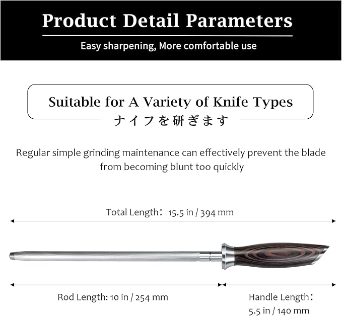 HOSHANHO Honing Rod, 10 Inch Professional Kitchen Knife Sharpener Rod, Japanese - Image 4