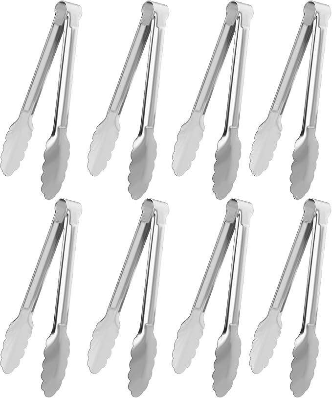 8 Pack Serving Tongs XEVOM Kitchen Tongs, Buffet Tongs, Stainless Steel Food by XEVOM