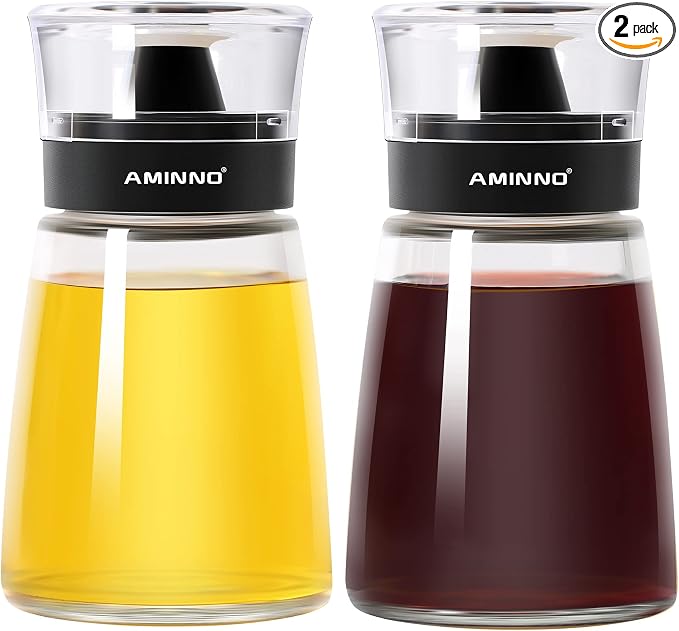 5.5oz Oil and Vinegar Cruets 2 Pack Glass Oil Dispenser Bottles by AMINNO
