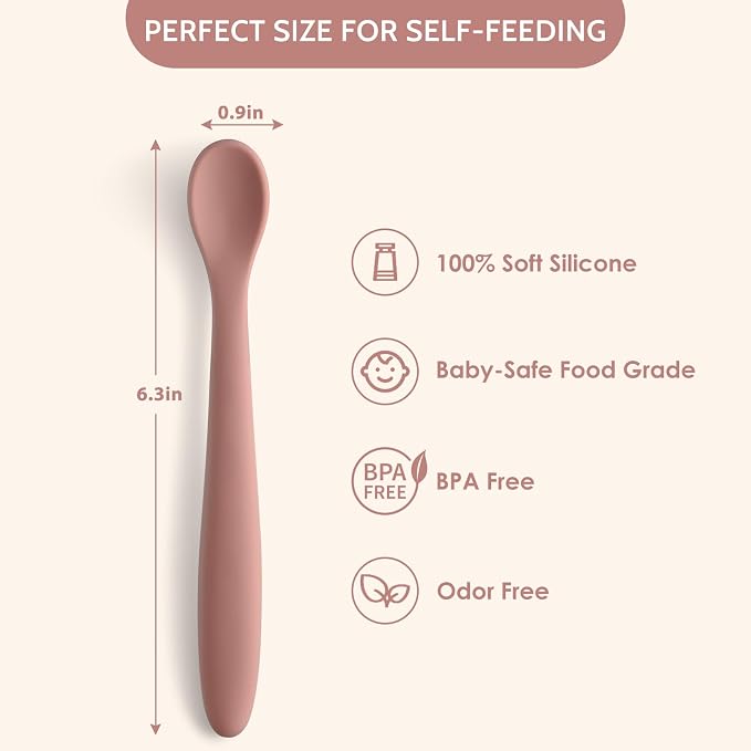 Silicone Baby Feeding Spoons, Training Spoon Self-feeding, First Stage Infant - Image 2