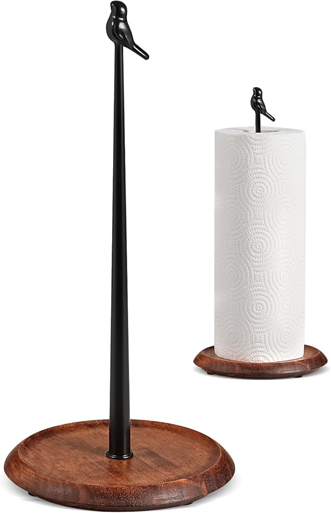 Wooden Paper Towel Holder countertop, Stylish Bird Shaped, Solid Wood Base&Iron by TOCEMEI