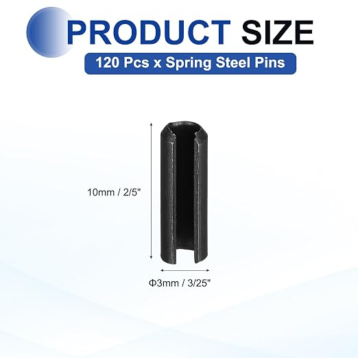 MECCANIXITY 120Pcs Slotted Split Roll Pins 3/25 Inch Dia. 2/5 Inch Length 65Mn - Image 2