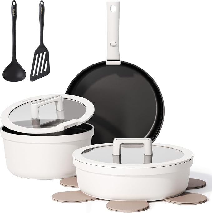 CAROTE 22pcs Pots and Pans Set Non Stick, Detachable Handle Cookware Set White by CAROTE