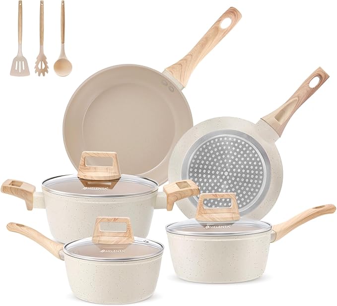 M MELENTA Pots and Pans Set Non Stick, Non Toxic Induction Kitchen Cookware Sets by MMELENTA