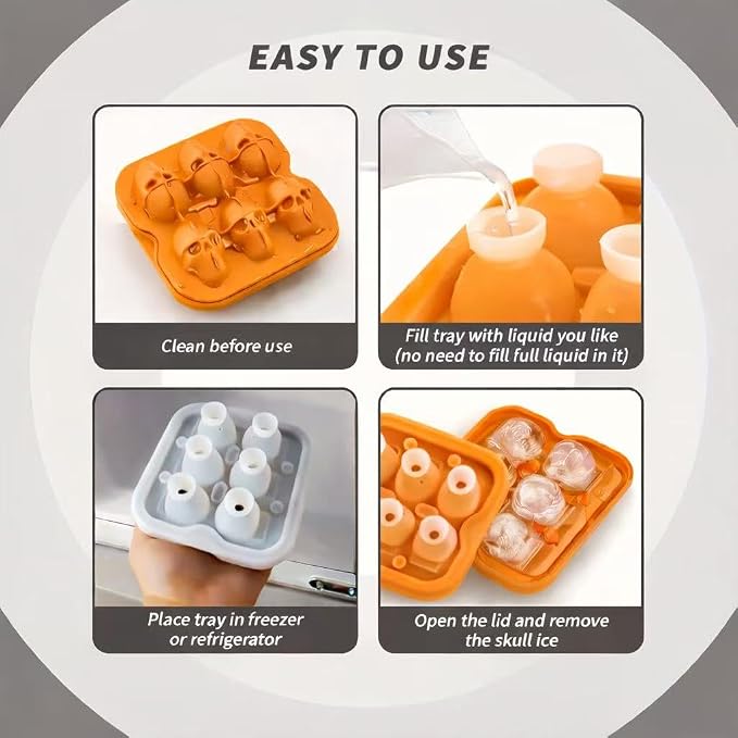 Skull Ice Cube Mold, 6-Cavity Silicone Ice Tray - Image 6
