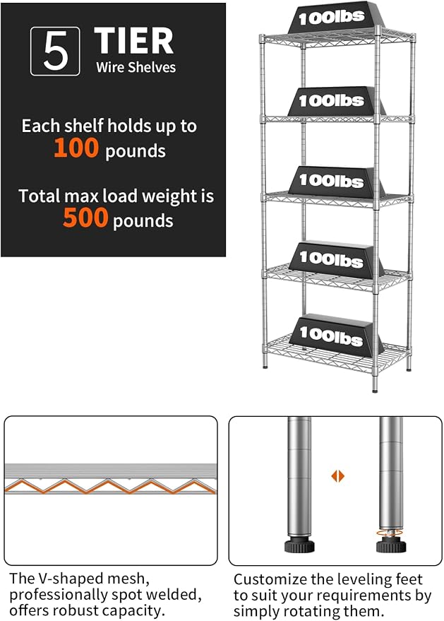 SINGAYE Shelf Wire Shelving Adjustable Storage Shelves Rack Standing Units - Image 4