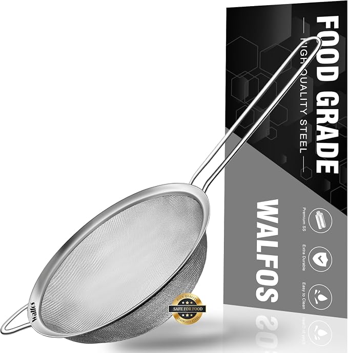 Walfos 4.6 Inch Fine Mesh Strainer, Premium Stainless Steel Colanders and by Walfos