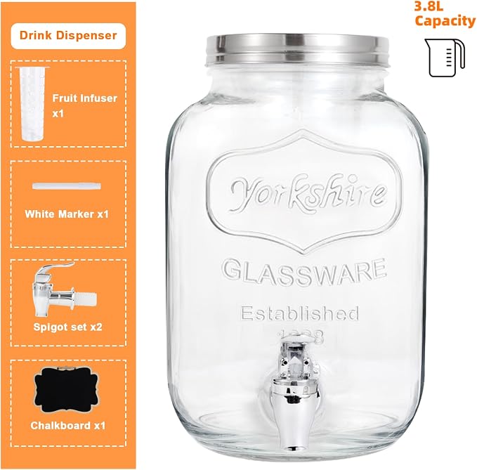 Drink Dispenser With Spigot, 1 Gallon Glass Drink Dispensers - Image 2