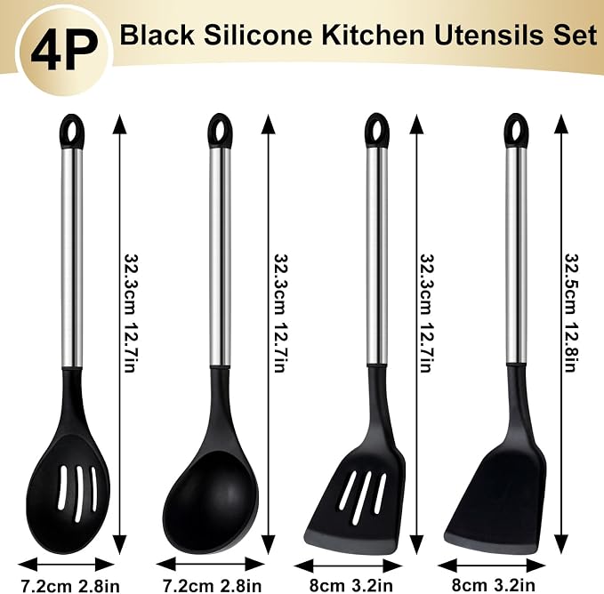 Pleafind 4-Pcs Silicone Cooking Utensils Set, Wok Utensils Set Include Wok Ladle - Image 2