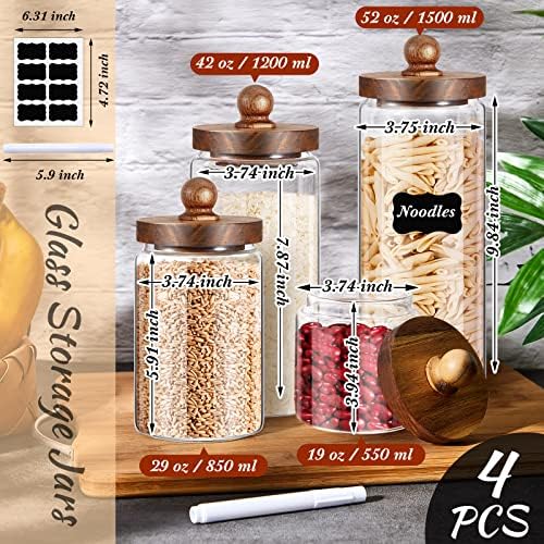 Gerrii Glass Storage Jars Set of 4, Clear Containers with Wooden Lids