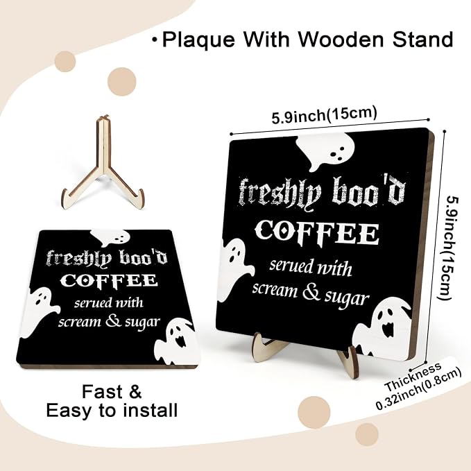 Freshly Boo'd Coffee Wood Sign, Halloween Coffee Bar Decor, Scream Sugar Spooky - Image 2