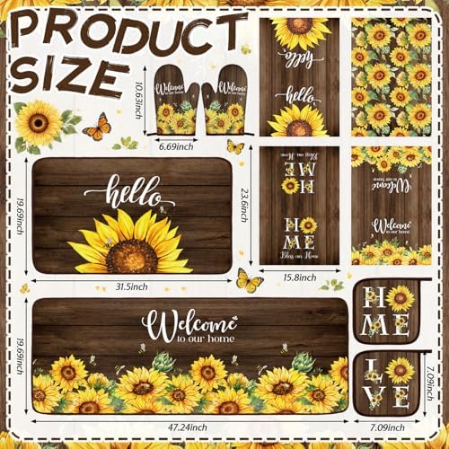 Fourluoo 10 Pcs Sunflower Kitchen Set Kitchen Towels and Rugs Mats