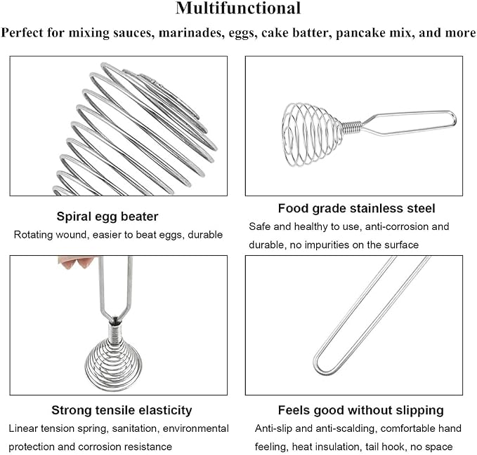 Stainless Steel Spring Coil Whisk Set 2 Pack, Wire Whip Egg Beater, Kitchen - Image 4