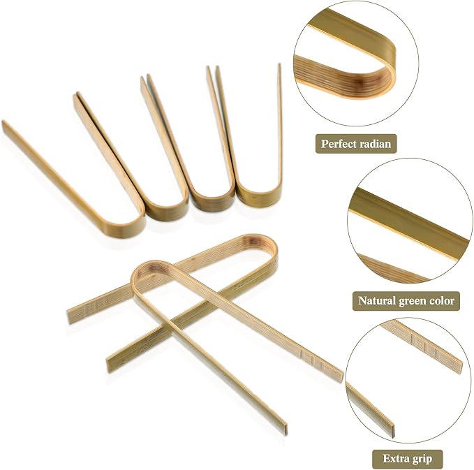 150 Pieces Mini Bamboo Disposable Tongs 4 Inch Bamboo Toast Tong Wooden Cooking - Image 3