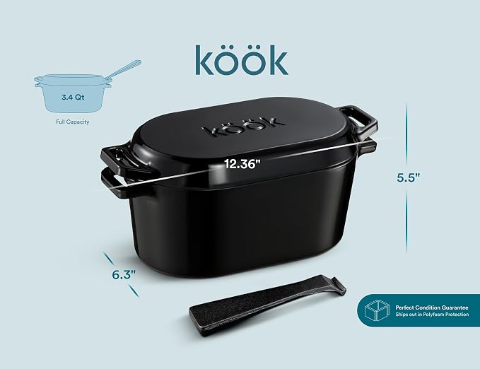 KooK Dutch Oven with Lid, Enameled Cast Iron Bread Baker, Dual Handles - Image 8