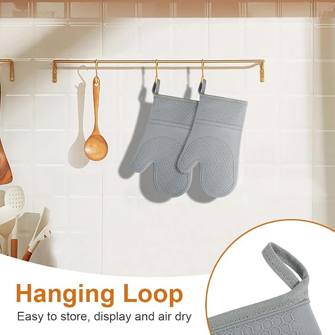 AUAUY Oven Mitts with 2 Potholders, Silicone Oven Gloves Heat Resistant 464°F - Image 5