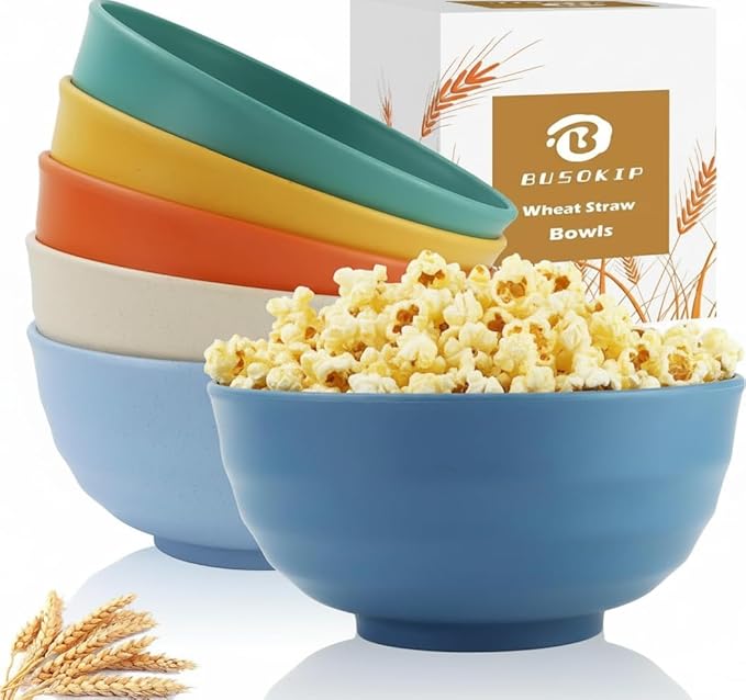 Wheat Straw Bowls 60 OZ, Unbreakable Large Salad Bowls Set of 6, Plastic by BUSOKIP