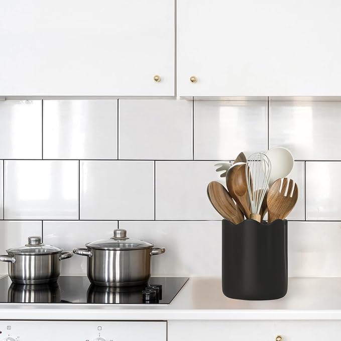 Ceramic Utensil Holder for Kitchen Counter, 6.2" Kitchen Utensil Holder - Image 4
