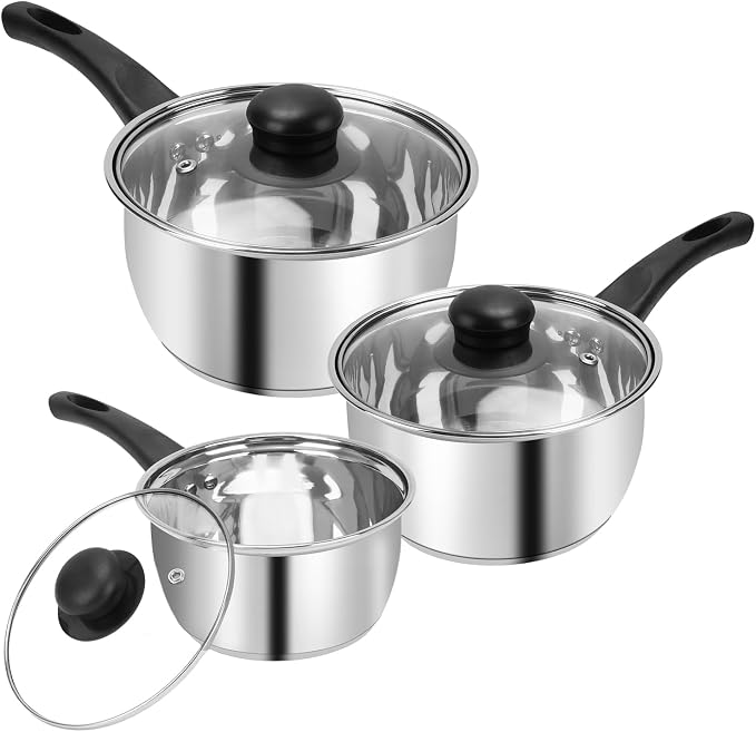3pcs Stainless Steel Saucepan Set, Kitchen 1QT & 2QT & 3QT Pot Set by Unknown