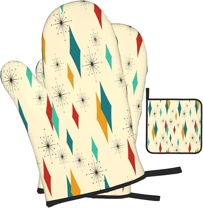 Mid Century Modern Oven Mitts and Pot Holders Set Heat Resistant Non Slip Set - Image 2
