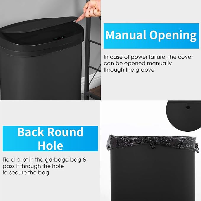 BestOffice Black Plastic Touch Free High-Capacity Garbage Can - Image 6