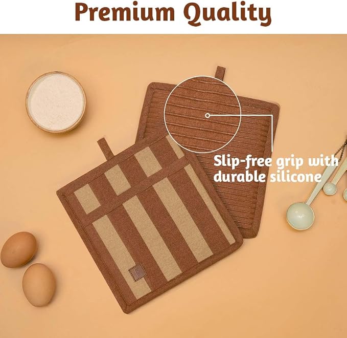 Folkulture Pot Holders for Kitchen | Pack of 2 Ribbed Soft Silicone Hot Pads - Image 4