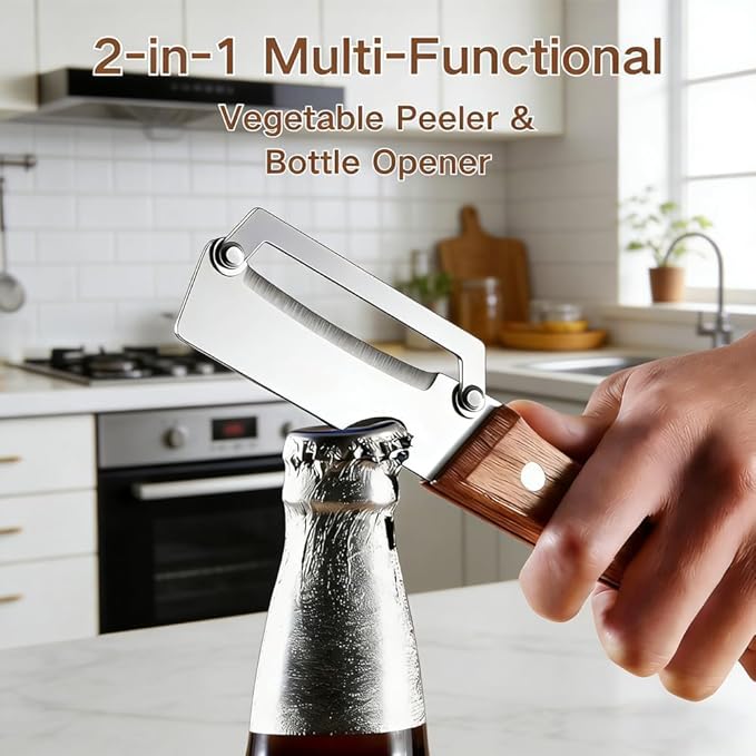 Premium Vegetable Peeler with Wooden Handle and Bottle Opener, Kitchen Gadgets - Image 3