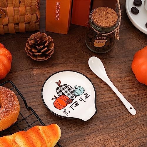 Whaline Fall Spoon Rest Plaid Pumpkin Ceramic Spoon Holder MIni