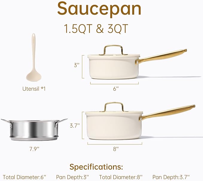 CAROTE 1.5Qt & 3.0Qt Stainless Steel Saucepan Set - Image 2