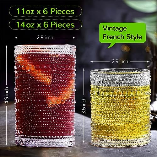 Vintage Hobnail Drinking Glasses Set of 12-14 oz Old Fashioned Water