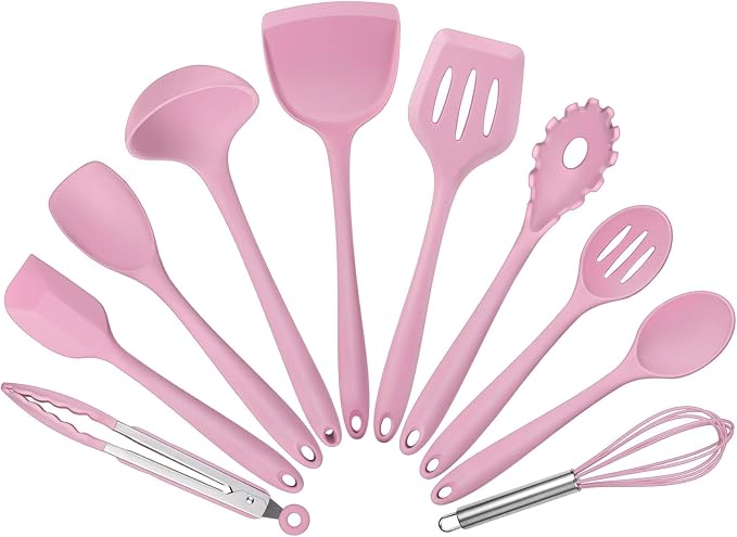 Silicone Cooking Utensils Set of 10, Leonyo Black Kitchen Utensils Set by Leonyo