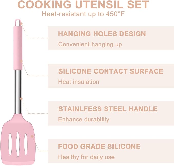 E-far Silicone Cooking Utensils Set, Slotted Turner, Soup Ladle, Pasta Server - Image 3