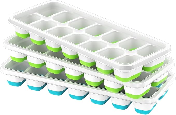 ChefAide Ice Cube Tray with Lid, 3 Pack 42 Cubes Durable Stackable Ice Cube by ChefAide