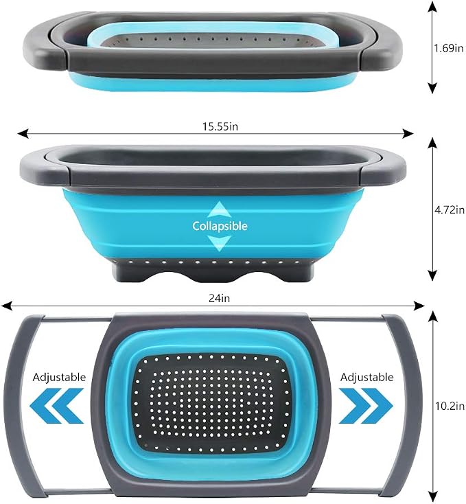 QiMH Collapsible Colander Set of 3-2 PC 4 Quart and 1 PC 6 Quart Over the Sink - Image 3