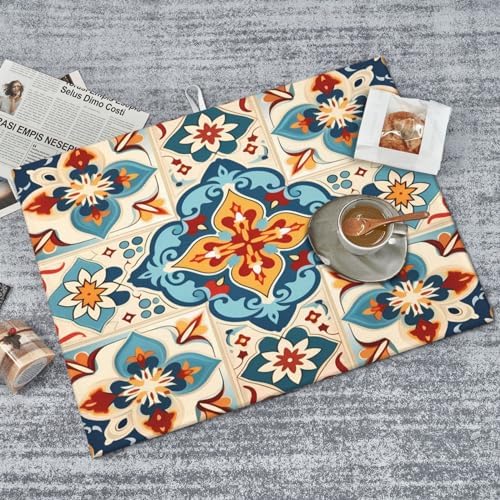 Microfiber Dish Drying Mat For Kitchen Countertop Mexican Damask