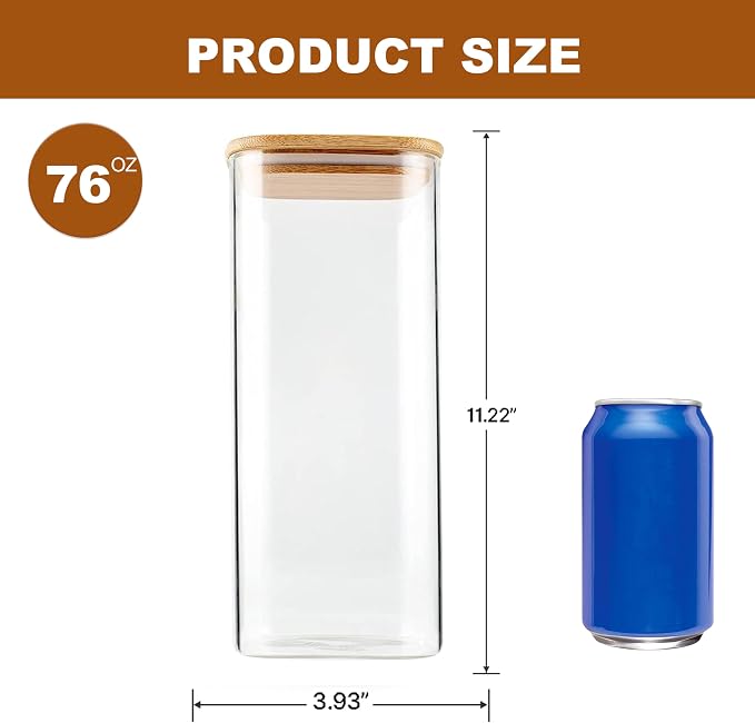 Glass Food Storage Jars 76 oz Set of 3, Glass Storage Containers Clear Glass - Image 4