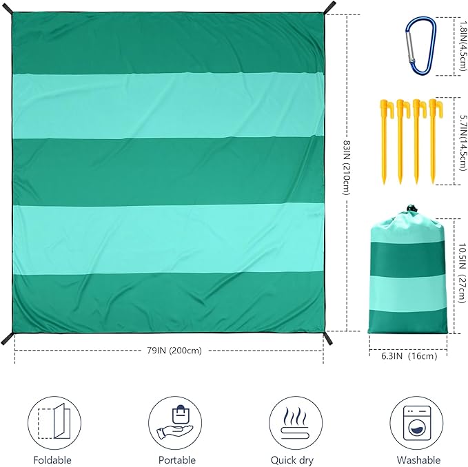 WIWIGO Beach Blanket Waterproof Sandproof Beach Mat 79" X 83"/10'x9'for 2-8 - Image 2