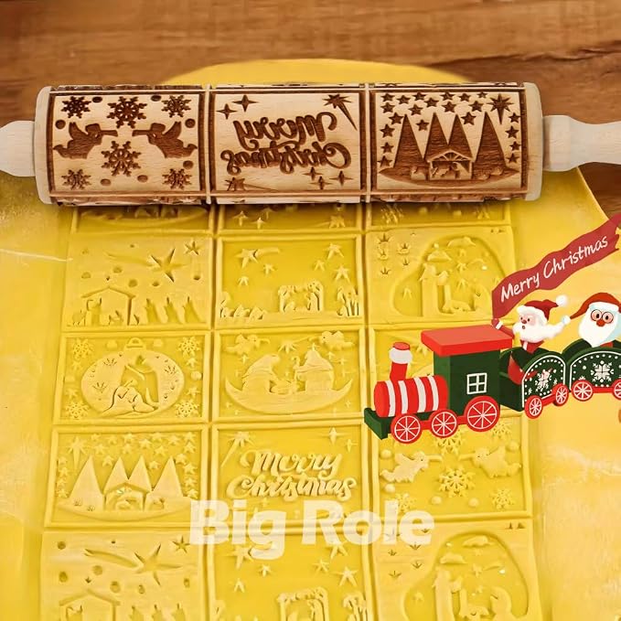Christmas Embossed Rolling Pin for Baking Cookies Embossing Rolling Pins - Image 6