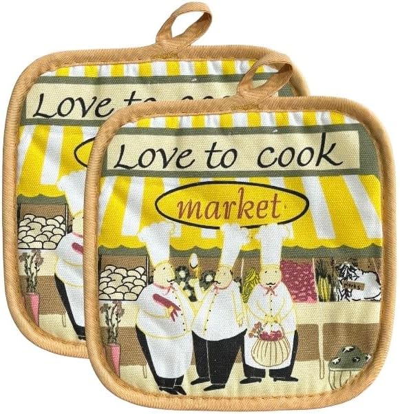 100% Cotton Printed Kitchen Linen Set of 5, 2 Kitchen Towels, 2