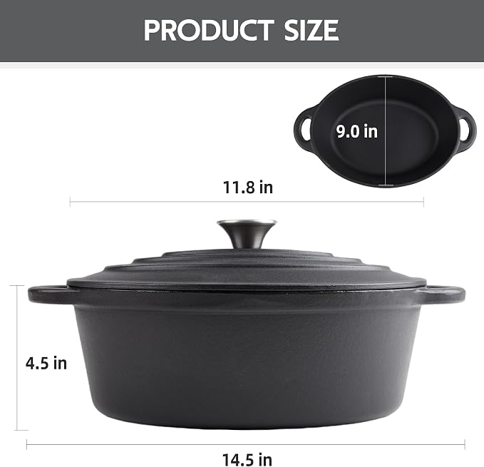 5.5 Quart Oval Cast Iron Dutch Oven Pot - Image 3