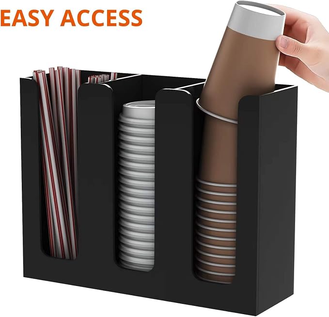 Richboom Acrylic Coffee Cup and Lid Storage Organizer Holder, 3 Compartments - Image 3