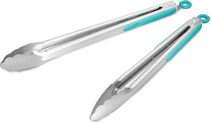 304 Stainless Steel Kitchen Cooking Tongs, Aqua Sky by ALLWIN-HOUSEWARE