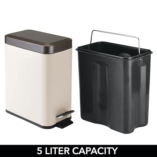 mDesign Small Modern 1.3 Gallon Rectangle Metal Lidded Step Trash Can, Compact - Image 5