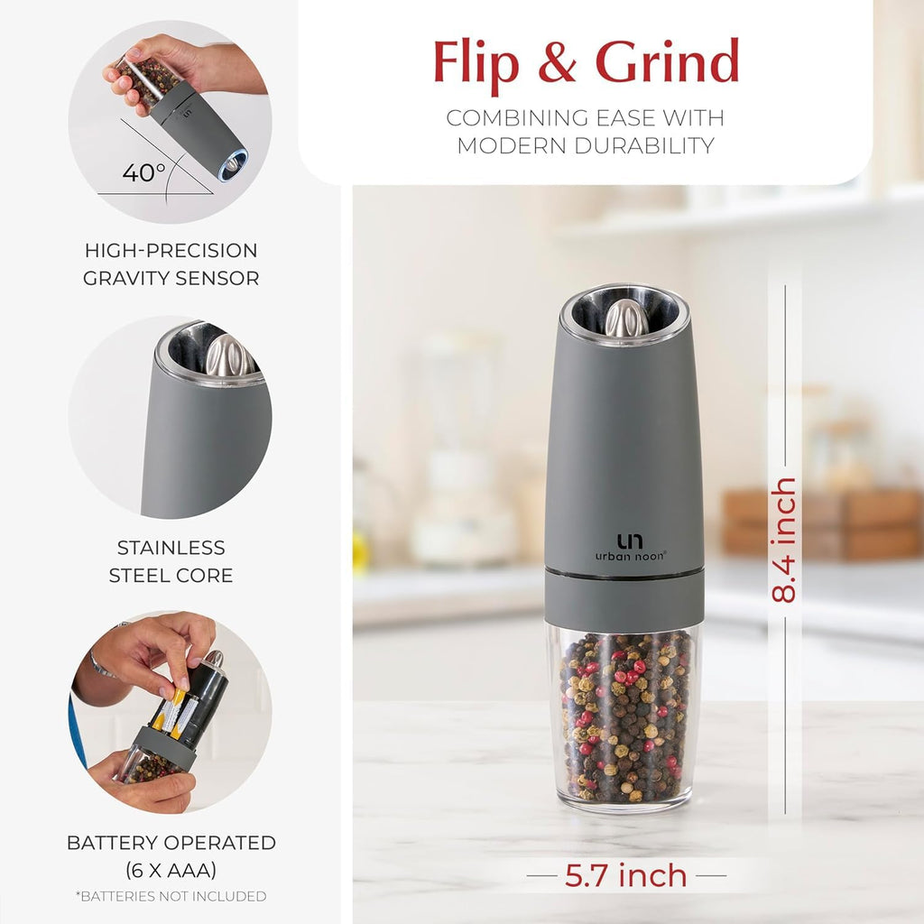 Gravity Salt and Pepper Grinder Set - Battery Operated Electric