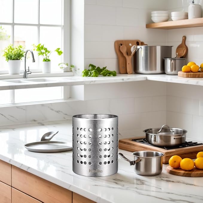 KSENDALO Small Stainless Steel Utensil Holder, SUS304 Silverware Utensil Drying - Image 6