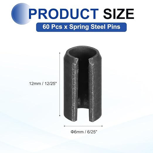 MECCANIXITY 60Pcs Slotted Split Roll Pins 6/25 Inch Dia. 12/25 Inch Length 65Mn - Image 2